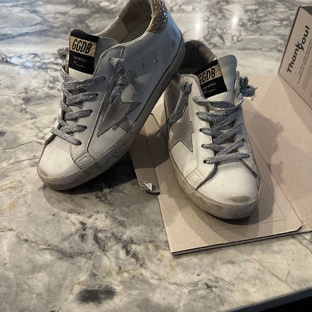 GGDB White and Gold Sneakers